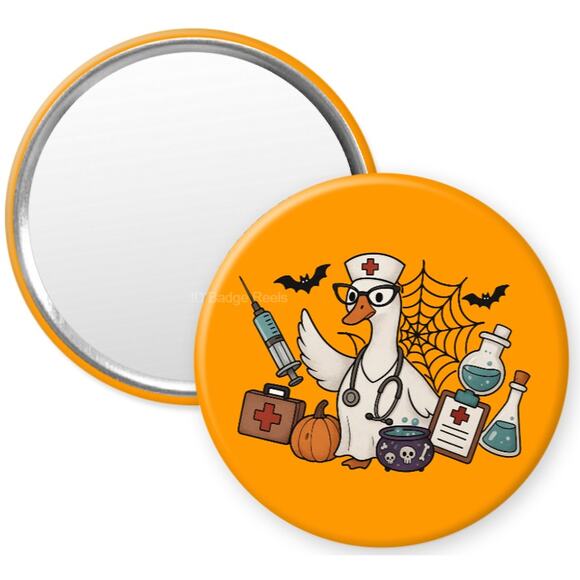Halloween Nurse Goose 2.25" Pocket Compact Hand Mirror * Work Humor * 3/$15 - Picture 1 of 3